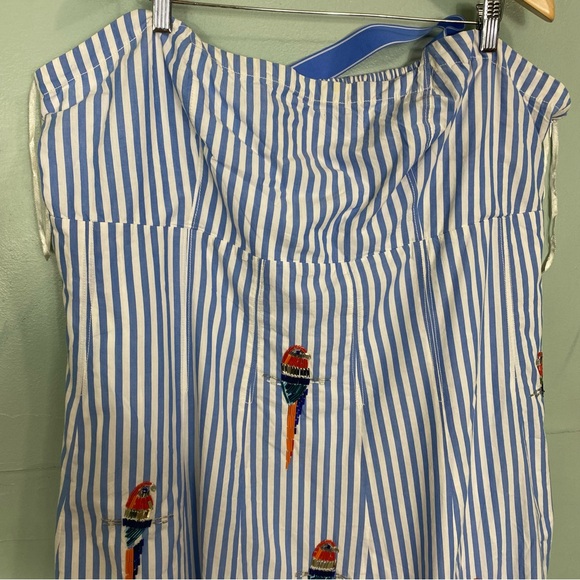Anthropologie Maeve Tie Back A Line Maxi Dress Striped Blue Beaded Birds 24W - Picture 3 of 16